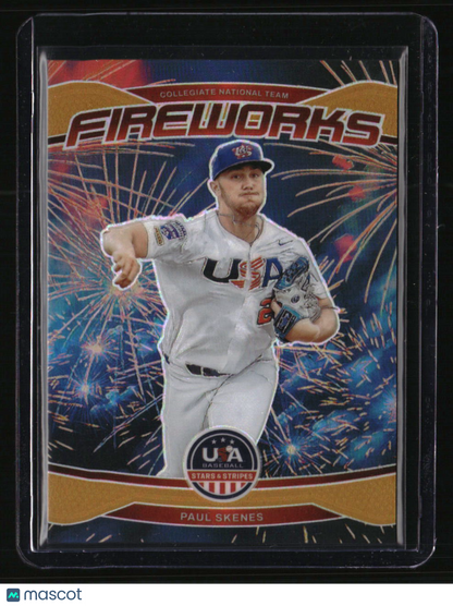 2026 Panini Stars & Stripes Prizm USA Baseball Paul Skenes Fireworks Gold #/10