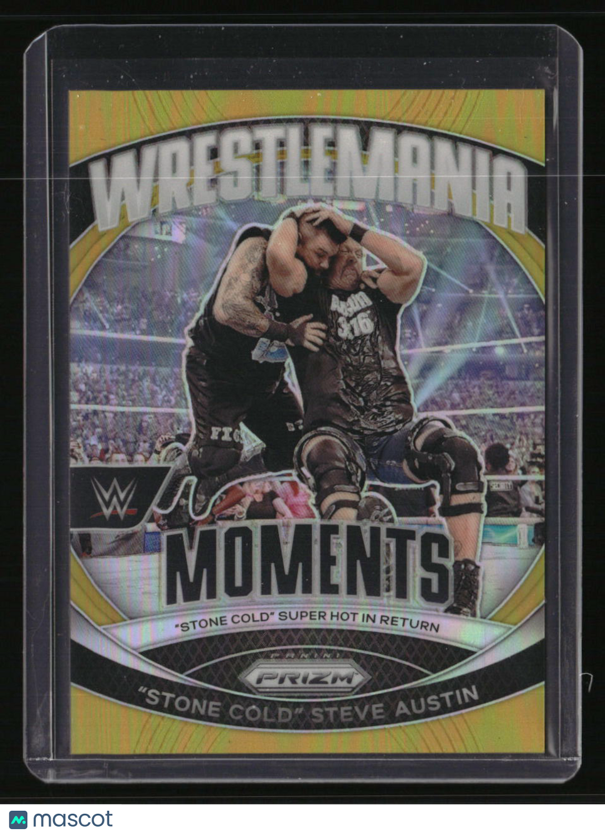 2024 Panini Prizm WWE "Stone Cold" Steve Austin WrestleMania Moments Gold #/10