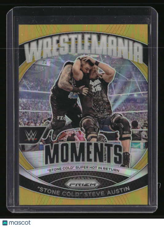 2024 Panini Prizm WWE "Stone Cold" Steve Austin WrestleMania Moments Gold #/10