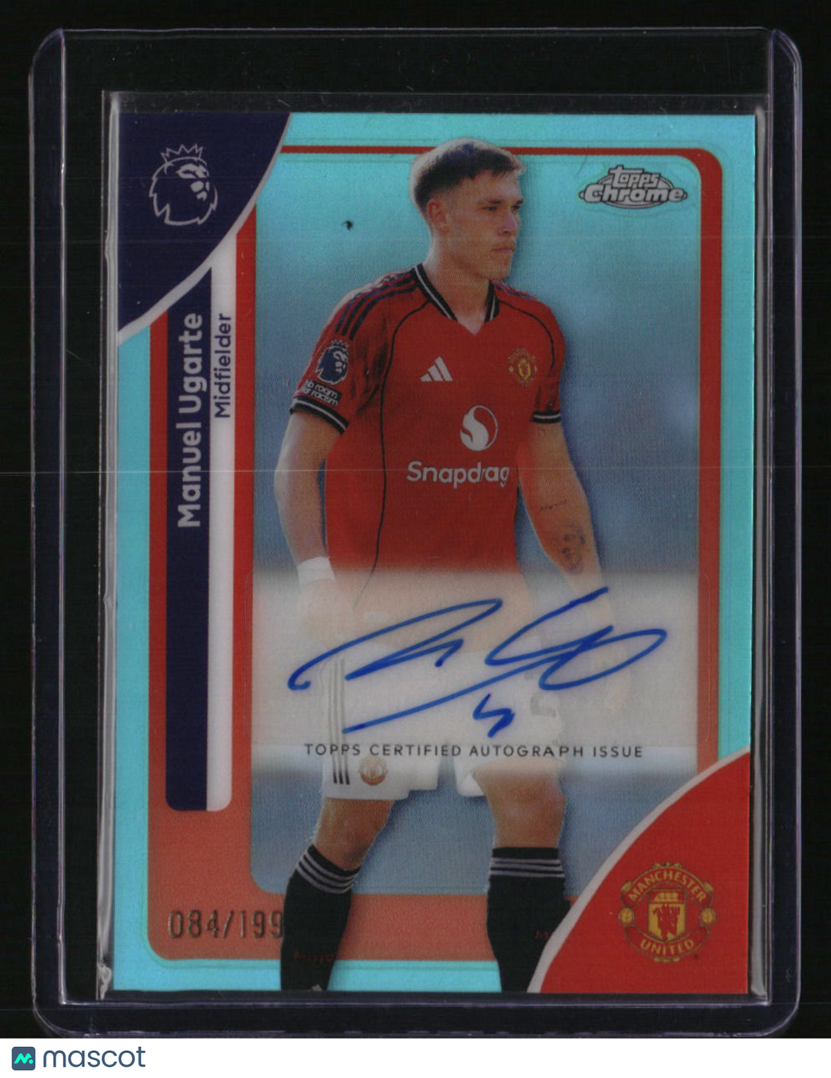 2025-26 Topps Chrome Premier League Manuel Ugarte Chrome Auto Aqua #/199