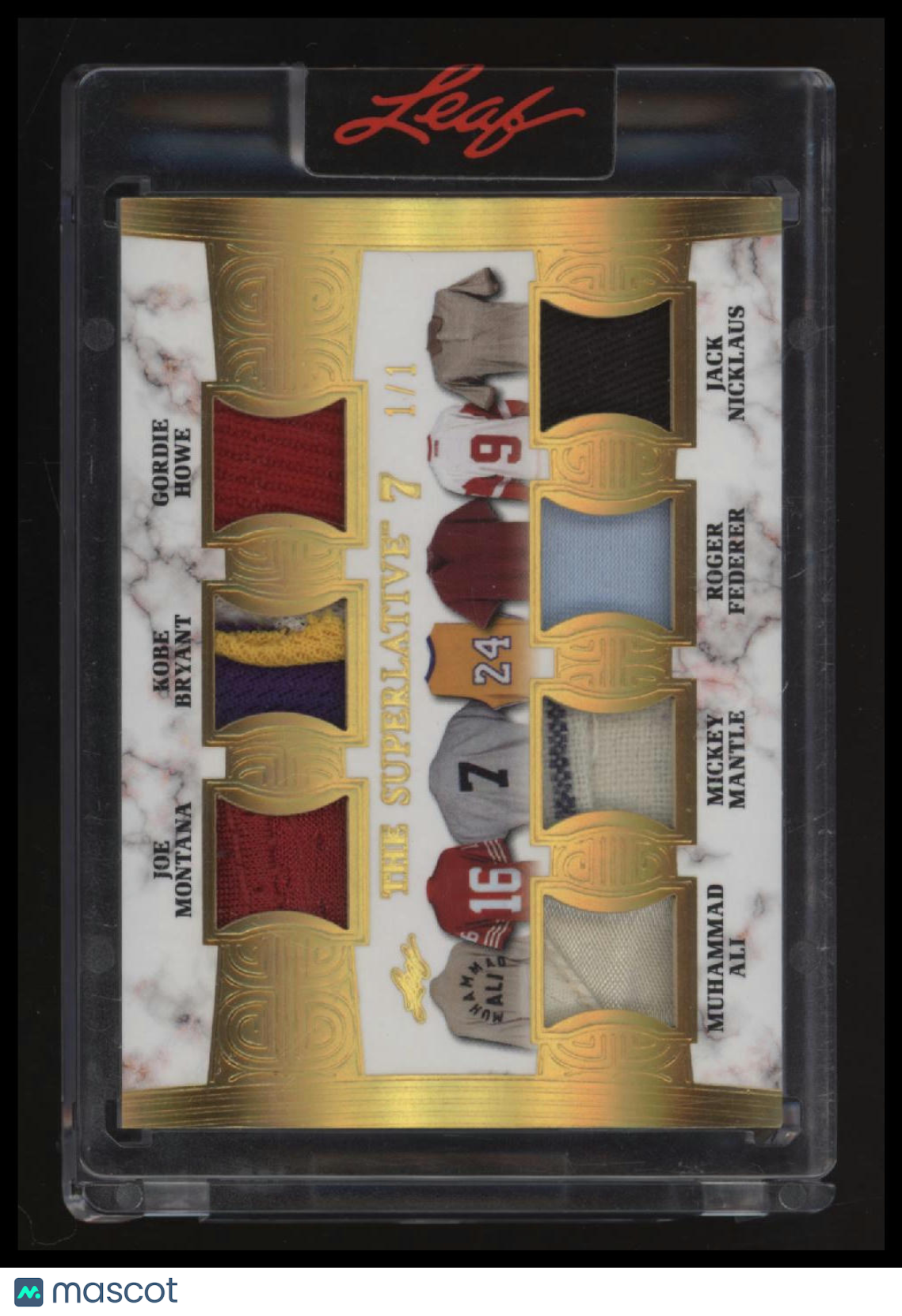 2023 Leaf 1/1 Superlative 7 Montana, Kobe, Howe, Ali, Mantle, Federer, Nicklaus