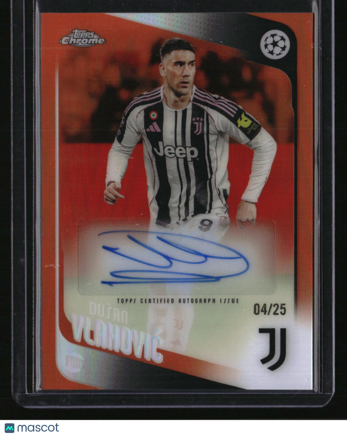 2025-26 Topps Chrome UEFA Club Competitions Dušan Vlahović Auto Orange #/25