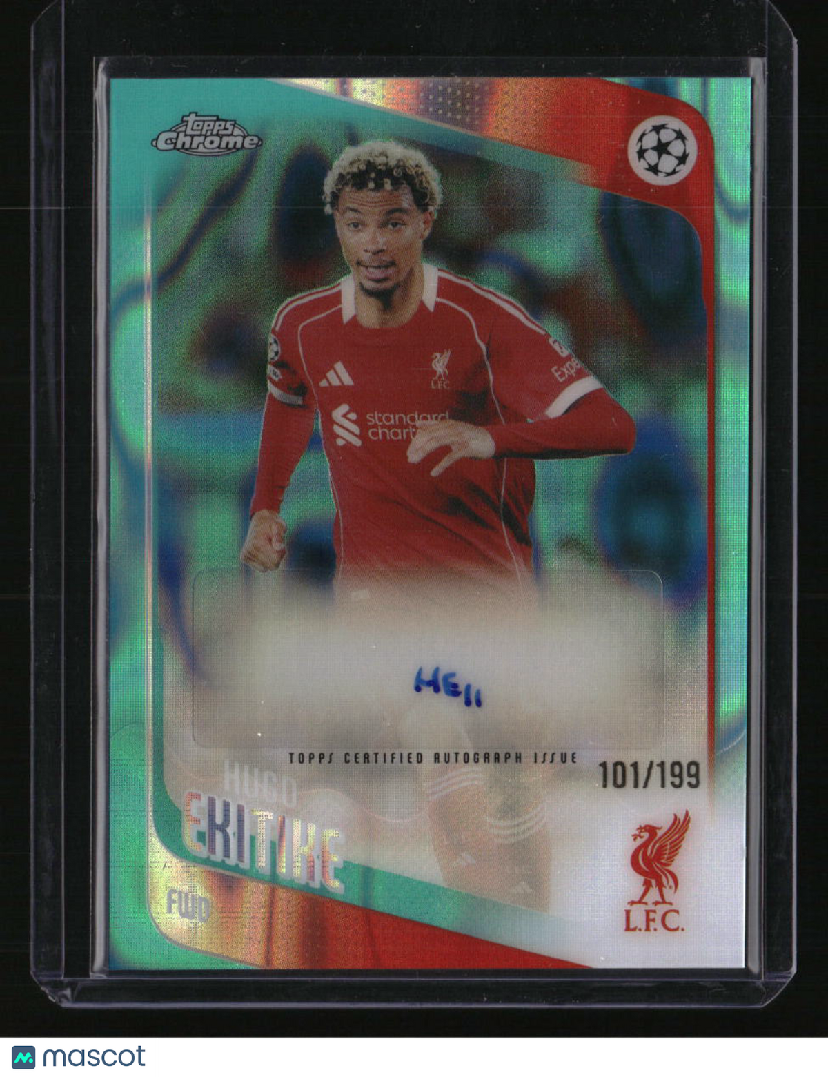 2025-26 Topps Chrome UEFA CC Hugo Ekitike Chrome Auto Aqua #/199