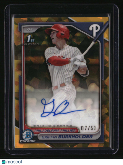 2024 Bowman Draft Sapphire Edition Griffin Burkholder Prospect Auto Gold #/50