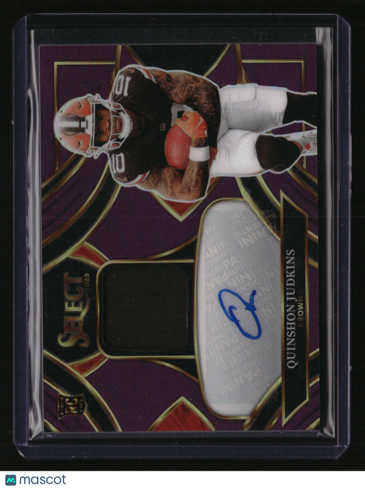 2025 Panini Select Quinshon Judkins Rookie Signature Memorabilia Purple #/49